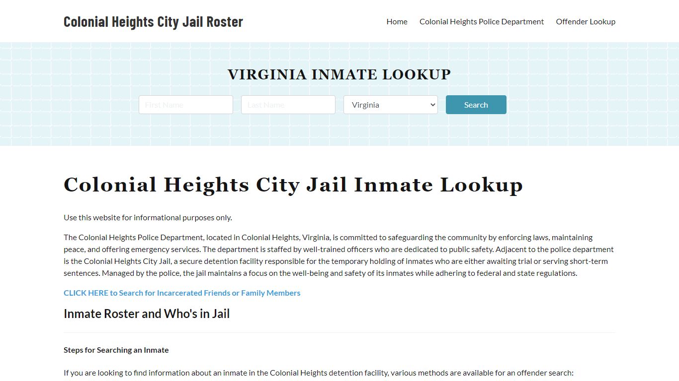 Colonial Heights City Jail, VA Inmate Search, Jail Roster, Bookings